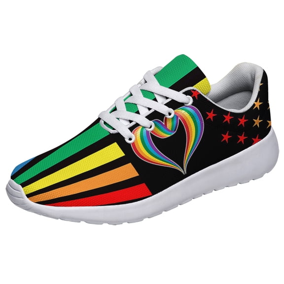 Unisex Rainbow Sneakers, LGBT Shoes for Men Women Lightweight Breathable Running Shoes White Size 5