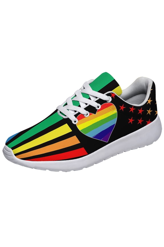 Unisex Rainbow Sneakers, LGBT Shoes for Men Women Lightweight Breathable Running Shoes White Size 5