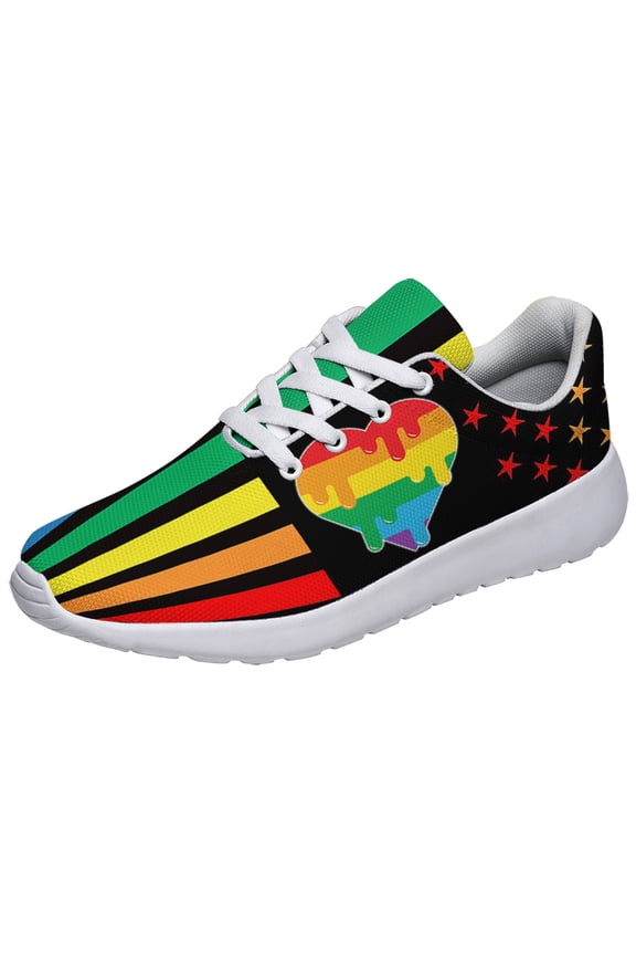 Unisex Rainbow Sneakers, LGBT Shoes for Men Women Lightweight Breathable Running Shoes White Size 6