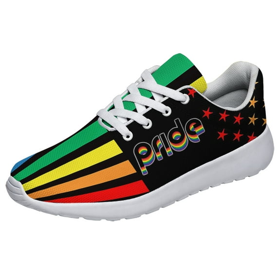 Unisex Rainbow Sneakers, LGBT Shoes for Men Women Lightweight Breathable Running Shoes White Size 6