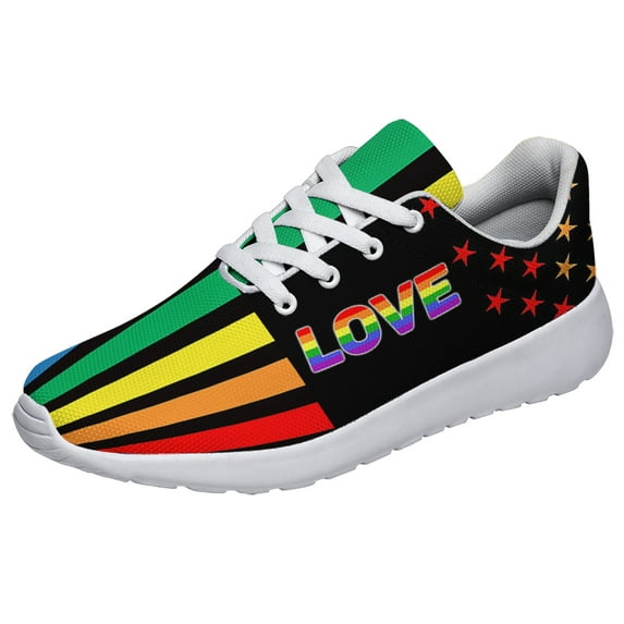 Unisex Rainbow Sneakers, LGBT Shoes for Men Women Lightweight Breathable Running Shoes White Size 8