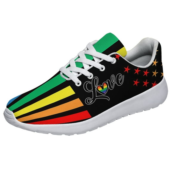 Unisex Rainbow Sneakers, LGBT Shoes for Men Women Lightweight Breathable Running Shoes White Size 9.5