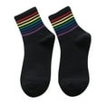 thumbnail image 1 of Unisex Rainbow Striped Crew Socks Soft Breathable Mid Calf Socks Colorful Ribbed Cuff Fashion Casual Socks for Men Women Daily Street Holiday Outfit,1 Pair, 1 of 4