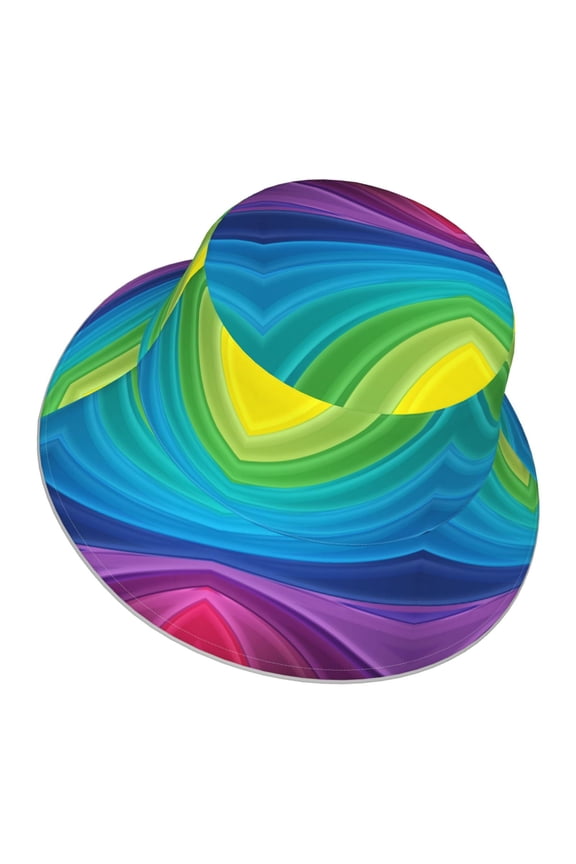 Unisex Rainbow Stripes Bucket Hat Fisherman Cap Reversible Travel Sunhat With Reflective Stripe