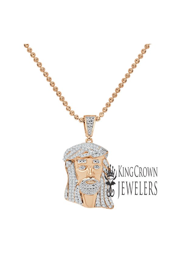 Unisex Real Genuine Diamond 10K Rose Gold Finish Mini Jesus 1.40" Charm Pendant Chain Set