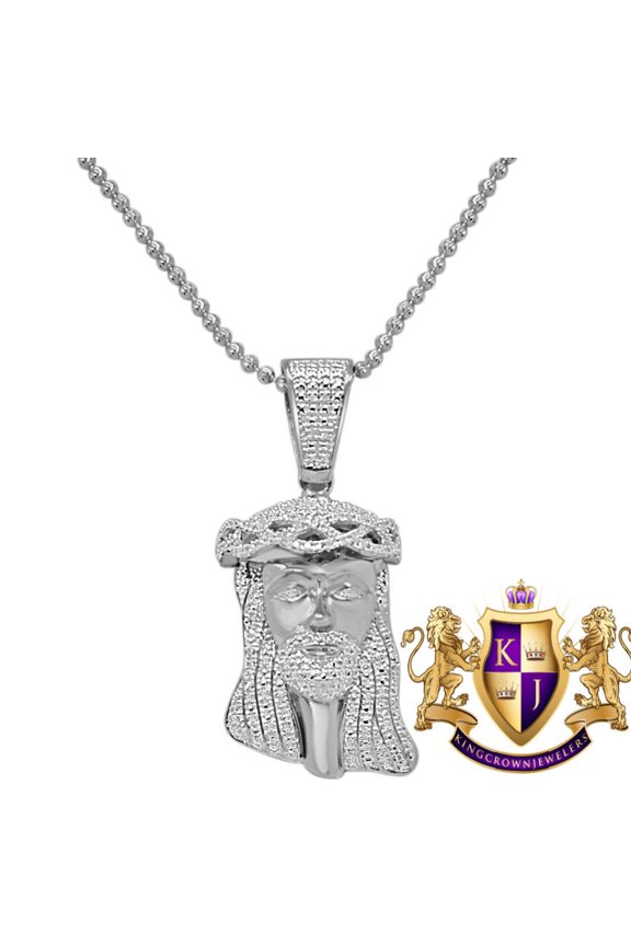 Unisex Real Genuine Diamonds Mini Jesus Face Piece 10K White Gold Finish Pendent Charm Set