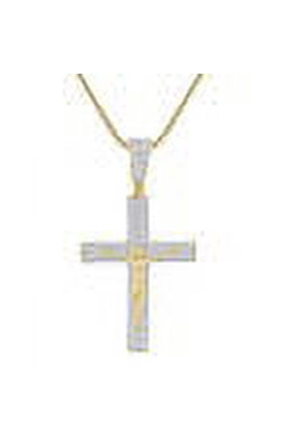 Unisex Real Italian Sterling Silver Simulate Diamond 10K Gold Over Jesus Christ Cross Piece Charm Religious Pendent 2''