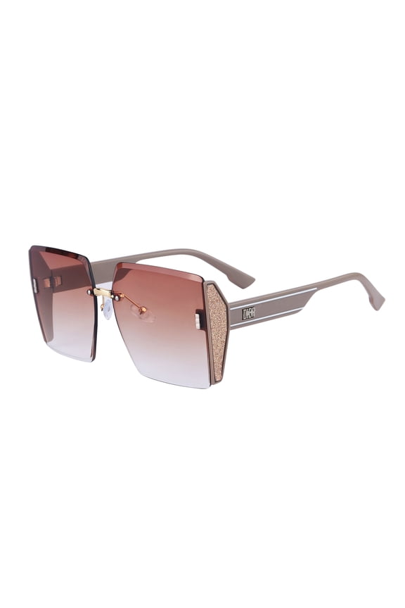 Unisex Father's Day Rectangular Rimless Chamfering Sunglasses Shiny Decorations Trendy Versatile Sun Glasses Sunscreen UV Protection Gradient Brown Amber