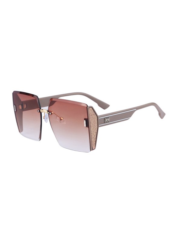 Unisex Rectangular Rimless Chamfering Sunglasses Shiny Decorations Trendy Versatile Sun Glasses Sunscreen UV Protection Gradient Brown Amber