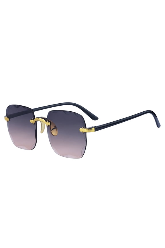 Unisex Father's Day Rectangular Rimless Sunglasses Trendy Wavy Border Metal Nose Pads Sun Glasses Sunscreen UV Protection Gradient Gray Amber