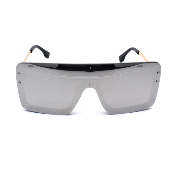 Unisex Rectangular Shield Robotic Oversize Sunglasses Black Gold Silver Mirror