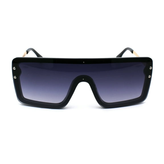 Unisex Rectangular Shield Robotic Oversize Sunglasses Black Gold Smoke