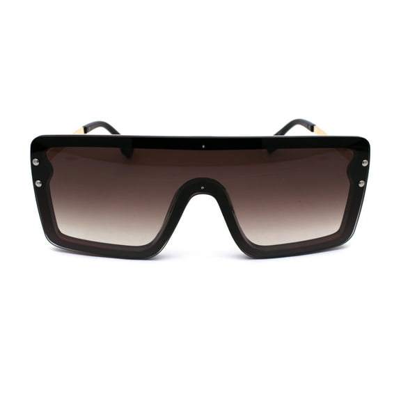 Unisex Rectangular Shield Robotic Oversize Sunglasses Brown Gold Brown