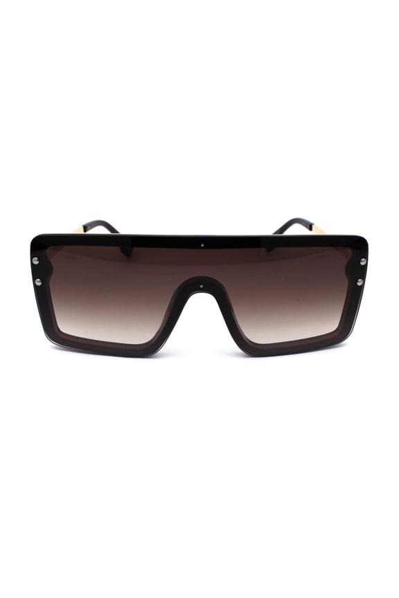 Unisex Rectangular Shield Robotic Oversize Sunglasses Brown Gold Brown