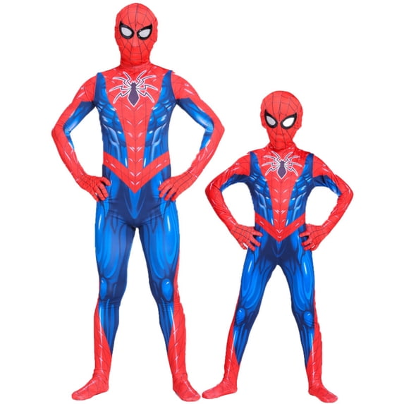 Unisex Red Blue Spider Hero Full Body Zentai Suits Printed Superhero Costumes for Adults Boys Family Theme Park Outings