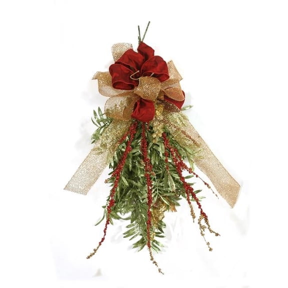 Unisex Red & Green Christmas Swag with Gold Accents - Green