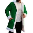 thumbnail image 1 of Unisex Red Leather Stylish Long Coat Christmas Santa Claus Shearling Hooded Trench Coat, 1 of 7