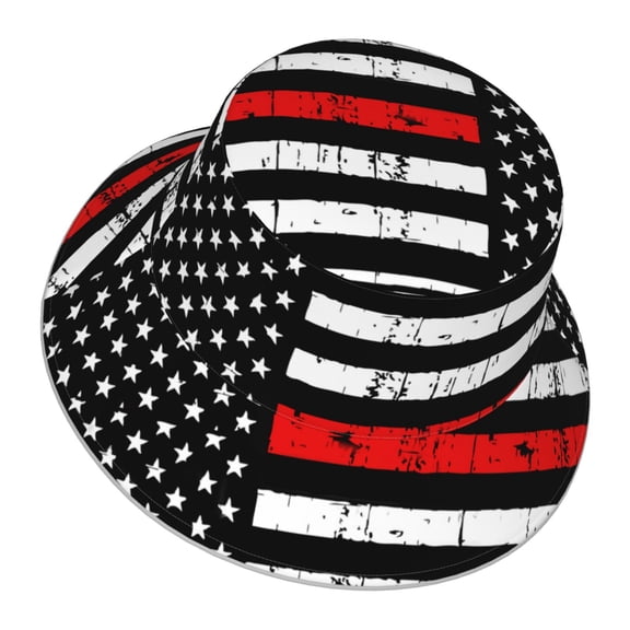 Unisex Red Line Flag Bucket Hat Fisherman Cap Reversible Travel Sunhat With Reflective Stripe