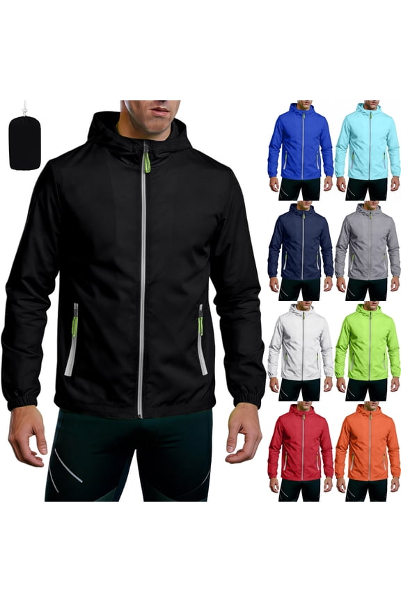 Unisex Reflective Zip-Up Hoodie with Storage Pouch - Lightweight Quick-Dry Windbreaker Jacket for Running, Cycling & Fishing, Breathable UV Sun Protection Sportswear Black L