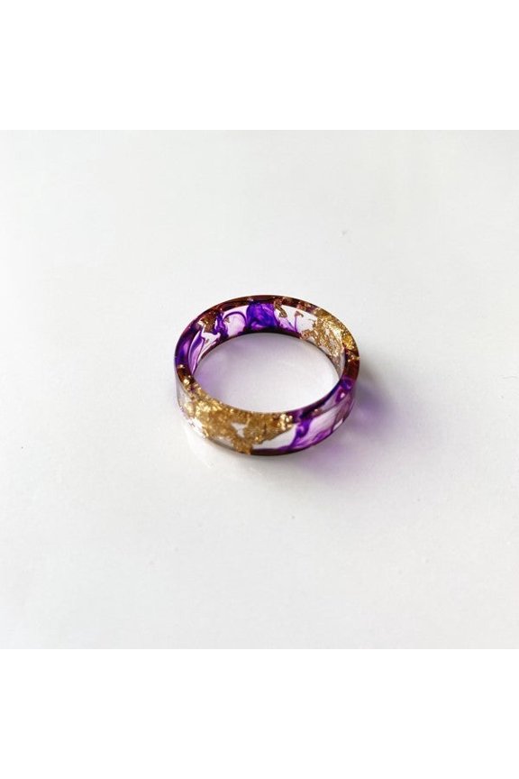 Unisex Resin Ring With Dried Flower Gold Foil Geometric Clear Jewelry Gift For Everyday Wear Unique Natural Accessory