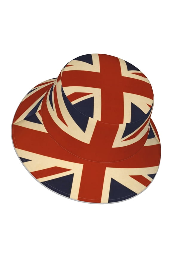 Unisex Retro British Flag Bucket Hat Fisherman Cap Reversible Travel Sunhat With Reflective Stripe
