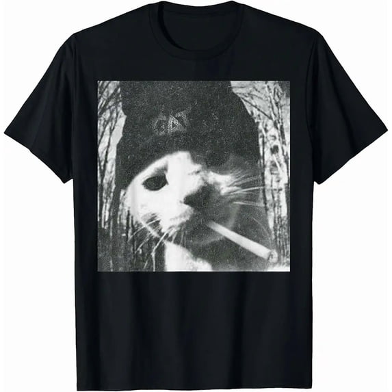 Unisex Retro Distressed Smoking Cat Meme Graphic T-Shirt