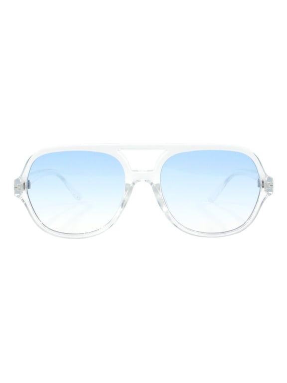 Unisex Retro Fashion Sunglasses Flat Top Racer Aviator Translucent Clear, Blue