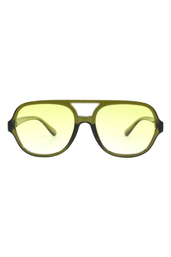 Unisex Retro Fashion Sunglasses Flat Top Racer Aviator Translucent Olive, Yellow