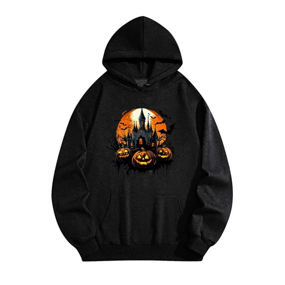 Unisex Retro Festival Hoodie - Fleece Gothic Print Pullover | Spooky Black Cat Fall Sweatshirt Vintage Y2K Warm