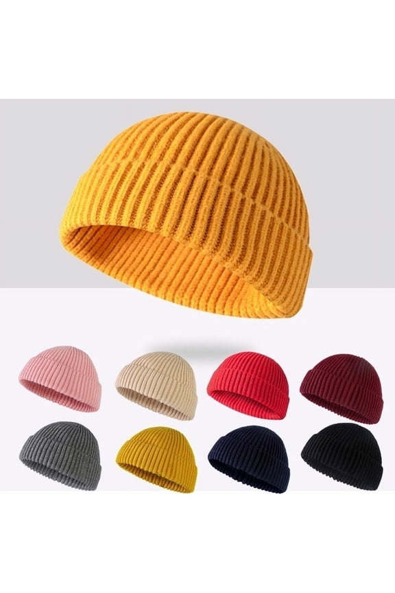 Unisex Retro Mens Knitted Trawler Beanie Hat Wool Ribbed Cuffed Fisherman Beanie Hats Caps