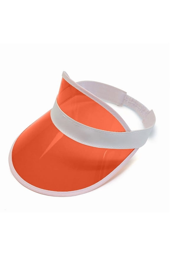 Unisex Retro Neon PVC Sun Visor Hat, Transparent Plastic UV Protection Golf Tennis Beach Cap with Elastic Back for Summer Outdoors,Orange