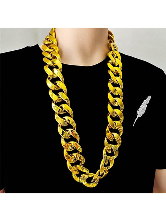 Unisex Retro Plastic Gold Chain Hip Hop Necklace for Men Women 80s 90s Rapper Punk Costume Jewelry Accessory Shooting Prop Lightweight Chunky Style