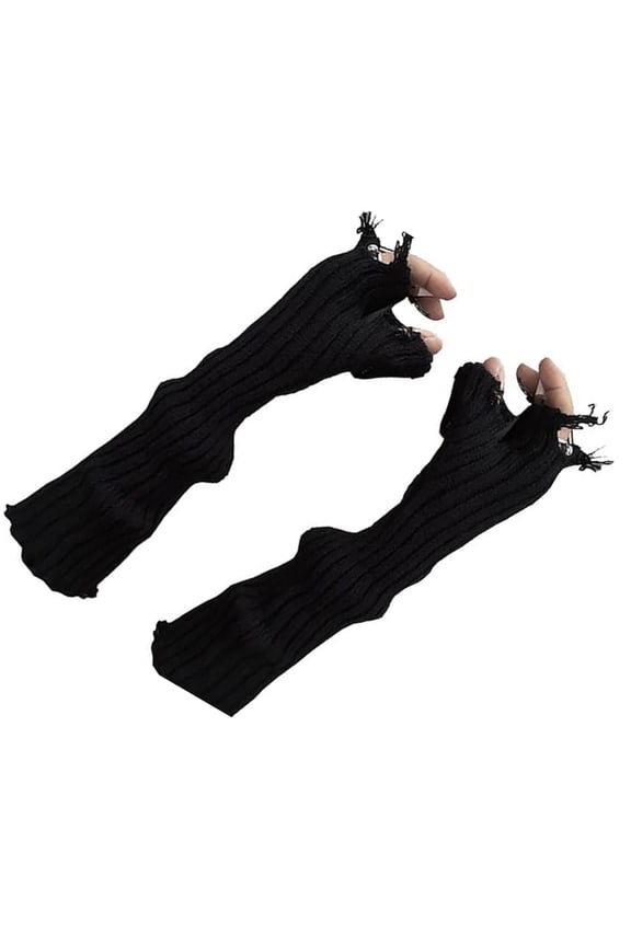 Unisex Retro Punk Gloves Stretch Knit Acrylic Fibre Ripped Design For Skater Boys Daily Use & Fashion Outfits (119)