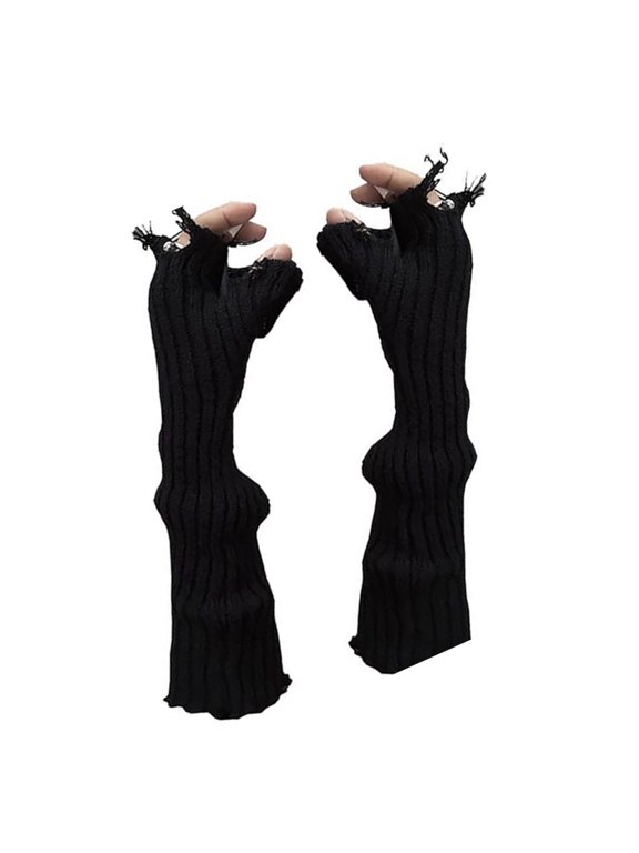 Unisex Retro Punk Gloves Stretch Knit Acrylic Fibre Ripped Design For Skater Boys Daily Use & Fashion Outfits (119)