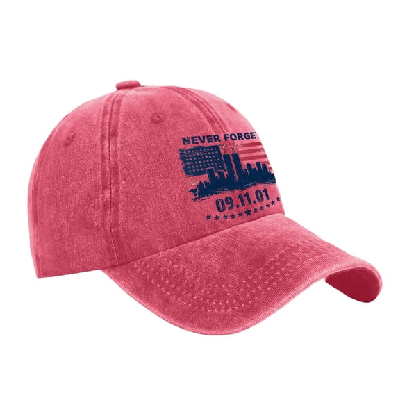 Unisex Retro Washed Baseball Cap Never Forget 9.11 Memorial Graphic Print Adjustable Hat Breathable Soft for Commemorative Events Casual Daily Wear and Weekend Outings Red One Size