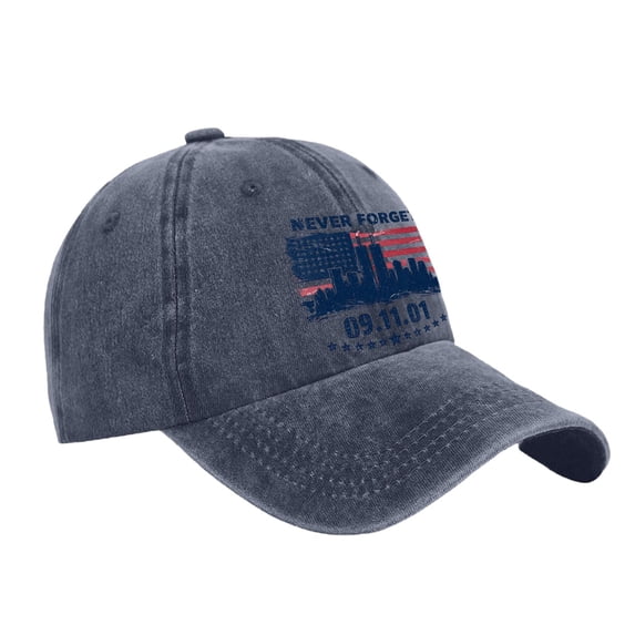 Unisex Retro Washed Baseball Cap Never Forget 9.11 Memorial Graphic Print Adjustable Hat Breathable Soft for Commemorative Events Casual Daily Wear and Weekend Outings Navy One Size