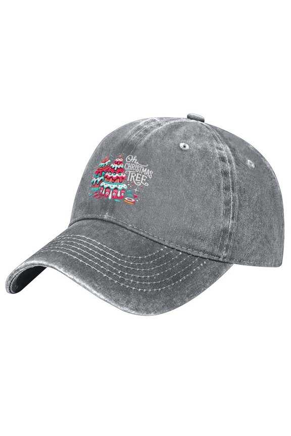 Unisex Retro Washed Christmas Hat,Oh Christmas Tree Festive Baseball Cap,Adjustable Sun Hat,Perfect For Christmas New Year Celebrations