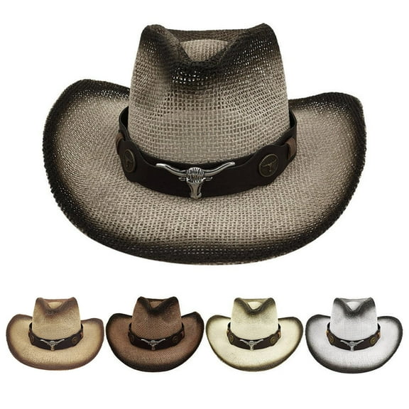 Unisex Retro Western Cowboy Riding Hat With Leather Wide Brim Cap