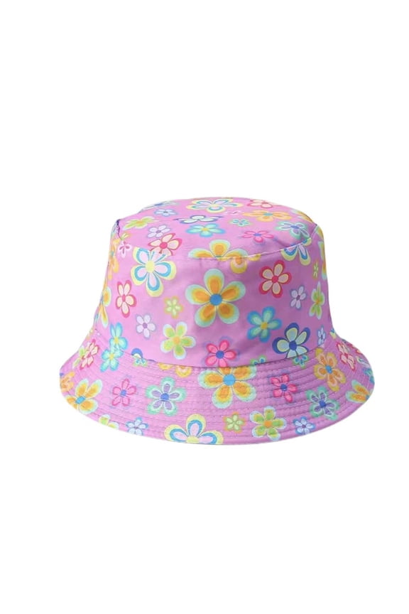 Reversible Daisy Bucket Hat, Summer Outdoor Sun Hat for Beach & Hiking, Pink, One Size