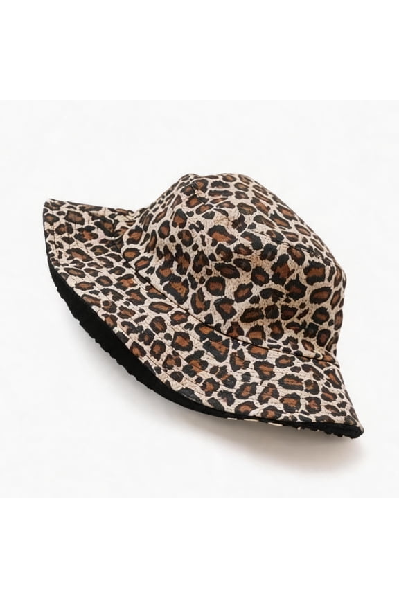 Unisex Reversible Leopard Print Bucket Hat, Double-Sided UV Protection Fisherman Sun Hat, Foldable Casual Sunshade Cap for Outdoor Travel Fishing Camping