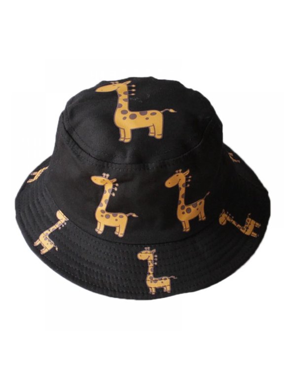 Unisex Reversible Print Bucket Hat Sun Hat Cotton 50cm Head Circumference Beige Red White Yellow Black -black-