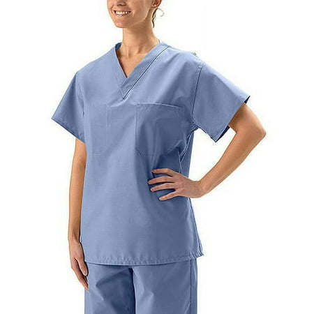 Unisex Reversible Scrub Top with Pocket, Ciel
