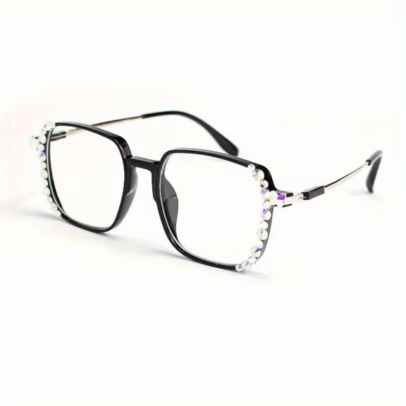 Unisex Rhinestone Reading Glasses for Women Men Rectangular Metal Frame +1.00 to +4.00 Magnification Sparkling Embellished Minimalist Design Modern Fashion Eyewear Accessory