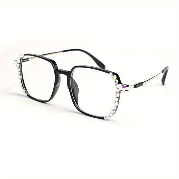 Unisex Rhinestone Reading Glasses for Women Men Rectangular Metal Frame +1.00 to +4.00 Magnification Sparkling Embellished Minimalist Design Modern Fashion Eyewear Accessory
