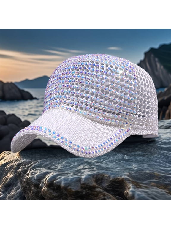 Unisex Rhinestone Studded Mesh Baseball Cap for Outdoor Sports Breathable Lightweight Polyester Adjustable Bling