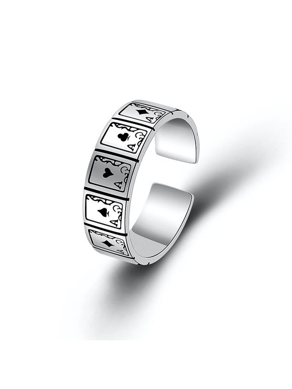 Unisex Ring Adjustable Opening Ace Playing Card Ring Retro Alloy Ring National Style Ring Old World Design Ring Fashion