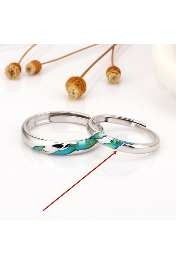 Unisex Adjustable Silver Ring Geometric Shape Opening Band For Couples Color Coordinated Persimmon Accent Tone Shine