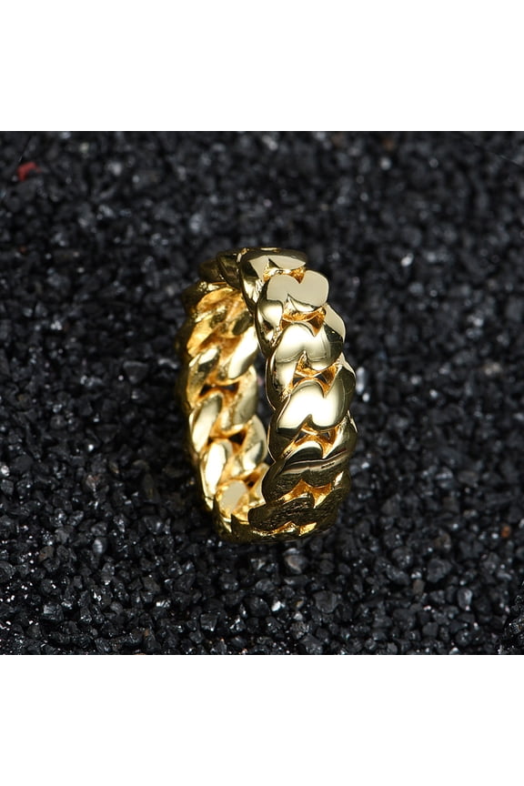 Unisex Ring Hip Hop Cuban Link Copper Geometric Jewelry Gold Electroplated Finish Durable Fashion Accessory Style