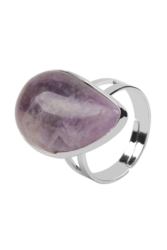 Unisex Ring With Water Drop Design Copper Inlay Natural Stone Jewelry Opal Rose Quartz Tiger Eye Golden Sandstone