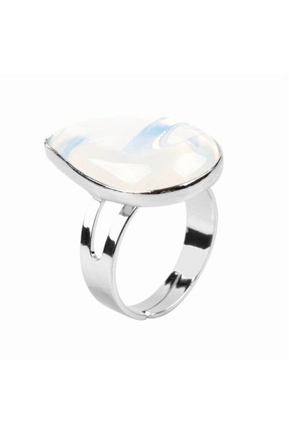 Unisex Ring With Water Drop Design Copper Inlay Natural Stone Jewelry Opal Rose Quartz Tiger Eye Golden Sandstone